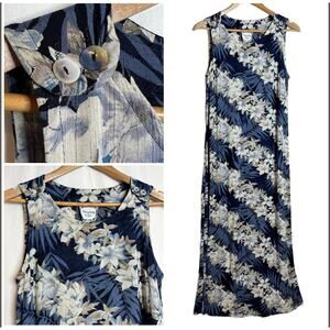 Vtg Y2K Dressing Clio Tropical Floral Maxi Dress Small Navy Blue White 90s USA